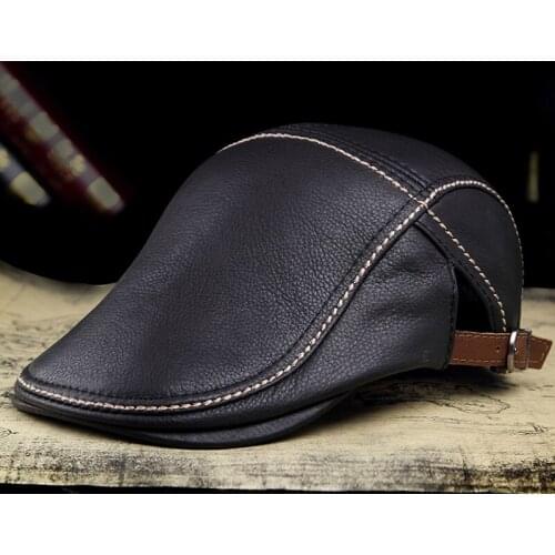 2021 Winter Man Brand Genuine Leather Beret Hats Male Fashion Forward Caps Duckbill Adjustale Casquette Boina Trucker Cap