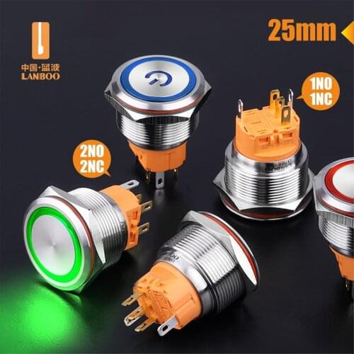 25mm SPST 12volt led lighted DPDT mini push button switch for garbage disposal