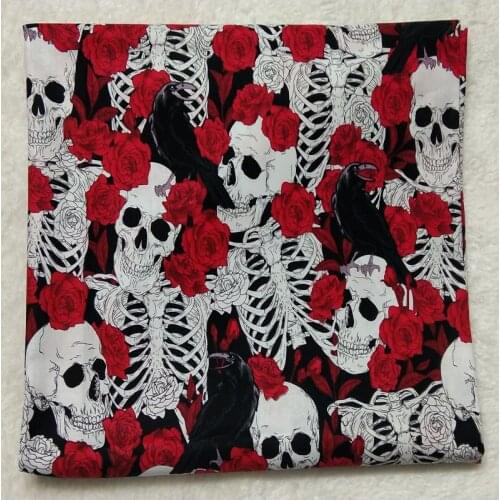 50x105cm Vintage Punk Cool Red Rose Flower Skull Skeleton Printed Cotton Fabric Skull Fabric Patchwork Cloth Dress Home Decor
