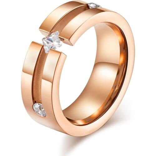 8mm Design Stone Crystal Titanium Steel Ring Simple Square Zircon Men and Women Couple Accessories Good Quality