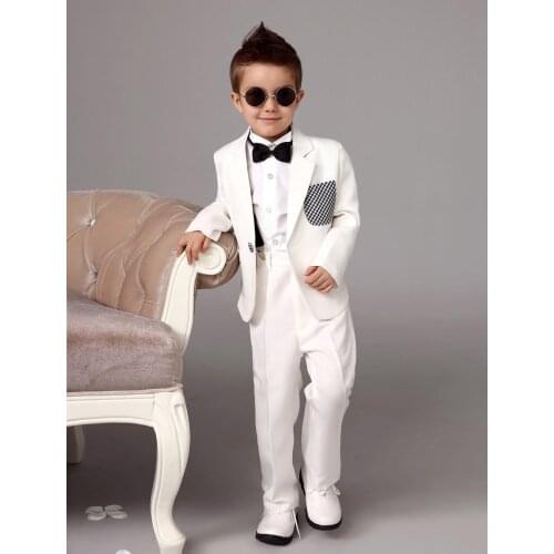 White Ring Bearer Suits trend Boys Tuxedo With Black Bow Tie kids formal dress boys suits fashion kids suits/Boys Wear Suit