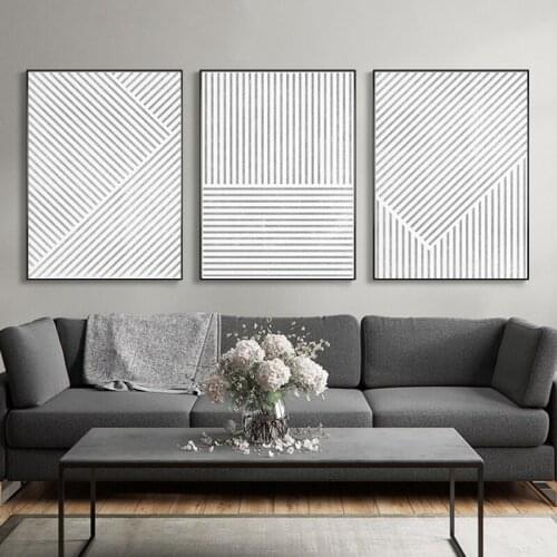 Black and White Geometric Abstract Painting Mid Century Wall Art Canvas Print Minimalist Poster Wall Pictures Living Room Decor