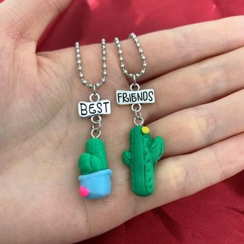 Children Best Friend Necklace Simulation Clay Cactus Potted Plants Pendant BFF 2 Necklace Jewelry Gifts For Kids 2PCS/Set