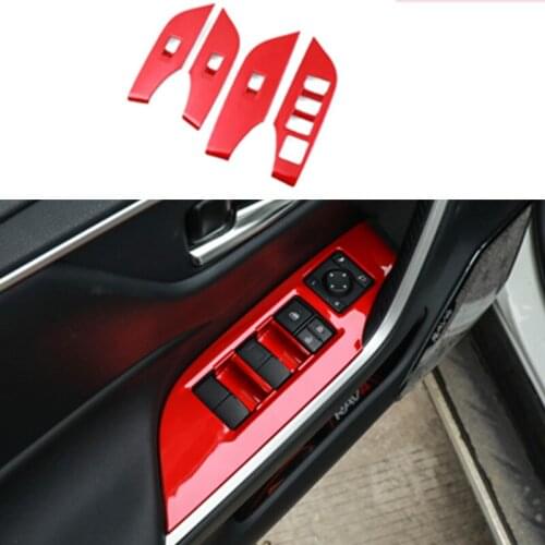 For Toyota RAV4 5th 2019-2020 Car Styling Piano Red Interior Window Glass Panel Armrest Lift Switch Button ABS Trim