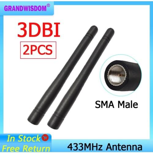 2pcs 433MHz antenna 3dbi SMA Male Connector 433 mhz antena rubber antenne for wireless watermeter Gasmeter Lorawan Emeter
