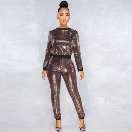 Long Sleeve TWO PIECE SET Sequin Sexy Matching Night Club Party Shining Glitter Tracksuit Outfits Suits Elegant Streetwear 2 pcs