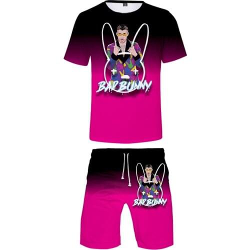 Rapper Bad Bunny 3D Print Summer Mens Sets 2pc Tracksuit Short Sleeve T Shirt and Beach Shorts Two Piece Set Casual Sportswears