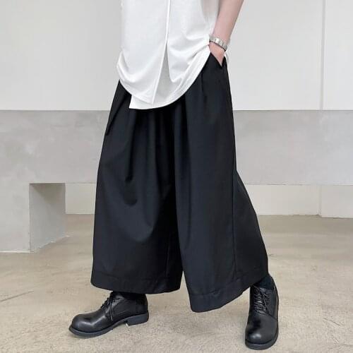 Large size summer abstinence loose wide leg pleated trumpet Capris fashion Japanese literature and art versatile low crotch pant