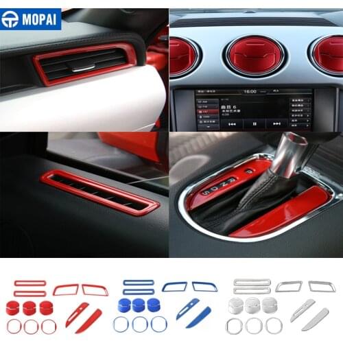 MOPAI ABS Car Interior Gear Shift Dashboard Door AC Air Vent Decoration Ring Cover Trim Stickers For Ford Mustang 2015 Up