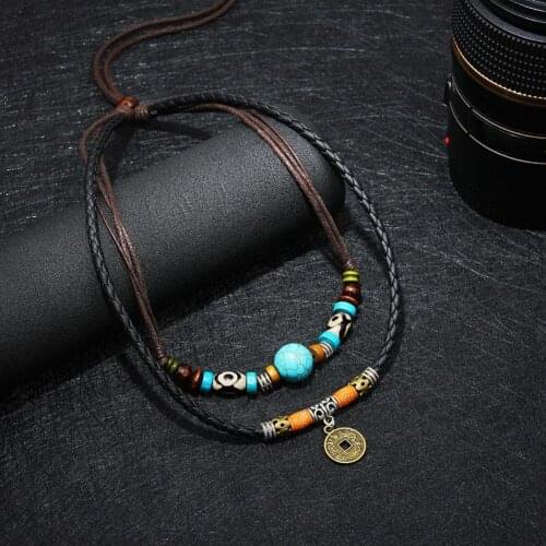 Men Multilayer Faux Bead Coin Pendant Choker Necklace Jewelry Gift New