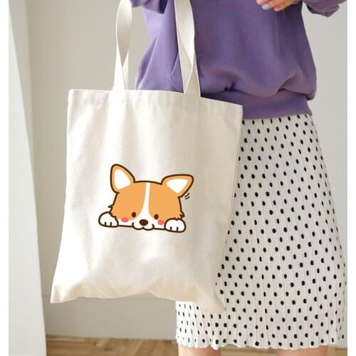 New Japanese Cute Handbag Shiba Inu Print Funny Canvas Bag Female Cartoon Casual Ulzzang Large Capacity College Shoulder Bags
