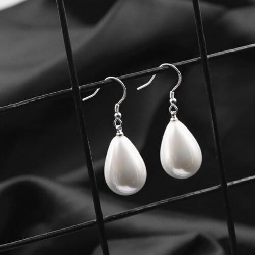 New Trendy 925 Sterling Silver Hook Earring for Women Natural Pearl Sea Shell Earrings Statement Long Dangle Eardrop Jewelry B40