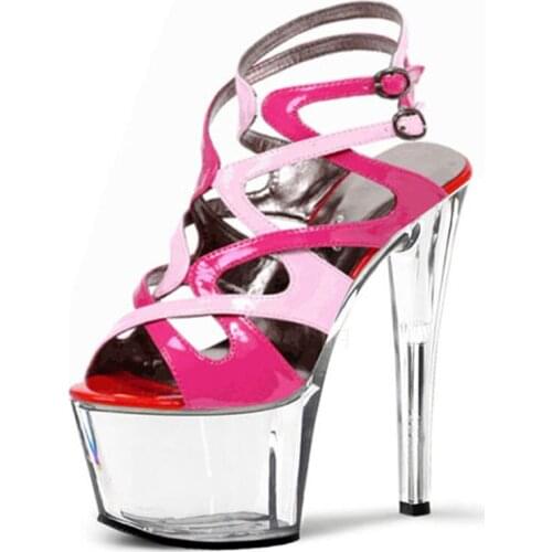 17 cm transparent high-heeled dancing shoes, stage show high-heeled sandals, patchwork vamps, dancing shoes