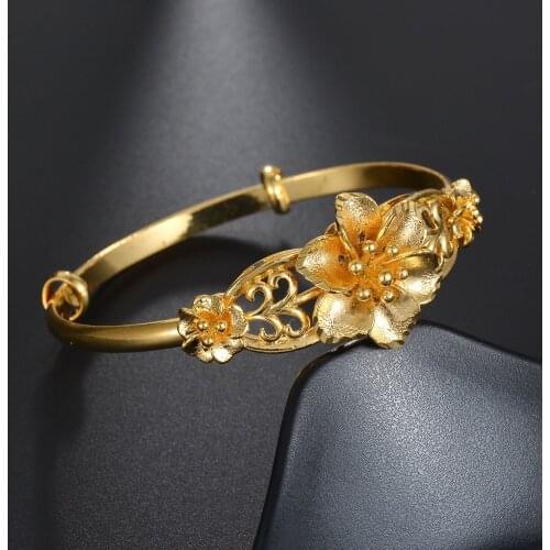 Luxry Hollow Out Charm Bracelet Bangle With Flower Adjustable Women Bangles Wedding Jewelry Valentines Day Gift