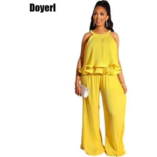Sexy 2 Piece Set Women Pant and Top Summer Casual Suit Loose Wide Leg Long Pants Set Party Elegant Ruffle Two Piece Women Set