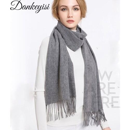 DANKEYISI 100% Wool Winter Women Scarf Men Warm Luxury Brand Pure Wool Bandana Shawls Tassels Solid Warm Scarves Wrap