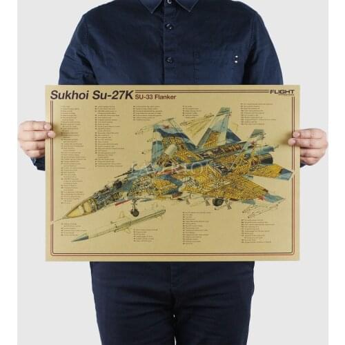 Sukhoi Su 27/ Famous Weapon design / Fighter /kraft paper/bar poster Wall Stickers/Retro Poster/decorative painting 51x35.5cm