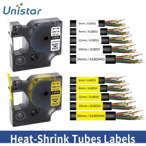 Unistar 18055 18053 18056 Heat Shrink Tube Label Tape Compatible for DYMO Rhino Label Maker 5200 6000 4200 6500 12mm 18051 18054