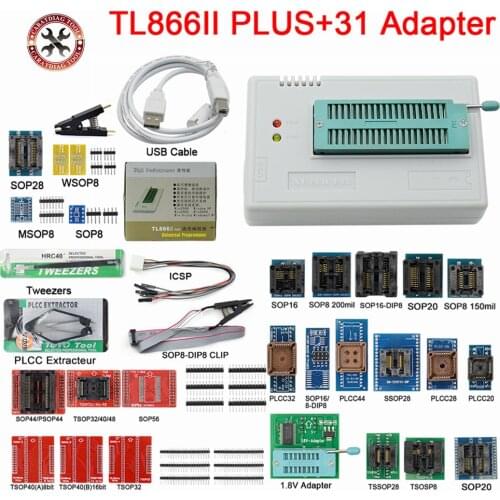 Original TL866II PLUS TL866 Updated MiniPro Universal High Speed USB Programmer High Performance 100%+ 28pcs/31pcs/37pcs Adapter