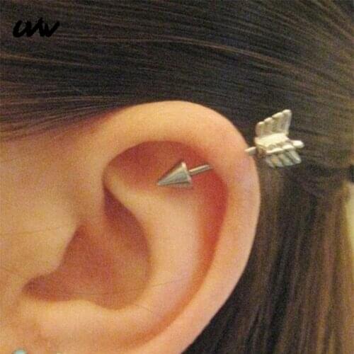 UVW012 2pc Punk Multi-Use Surgical Steel Arrow Design Spike Cartilage Earrings Stud for Women Men Tragus Body Piercing Jewelry