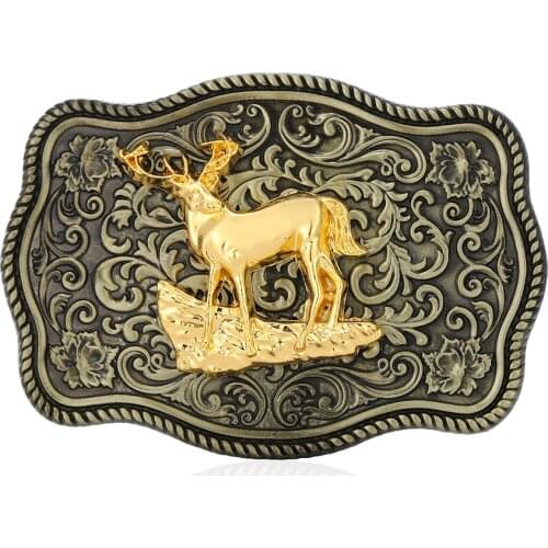 Western cowboy zinc alloy two-tone deer belt buckle