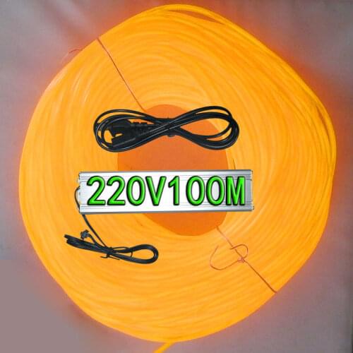 Yellow color(ten colors for choosing)Diameter 5MM el wire 100 meters+220V100 M el inverter holiday light decoration light