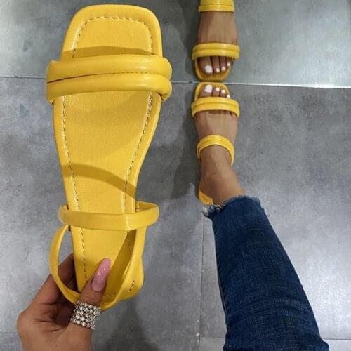 Women Slipper Square Toe Summer Beach Slides Flip Flops Outdoor Casual Flat Shoes Woman Solid Slides Plus Size Sandals Slippers
