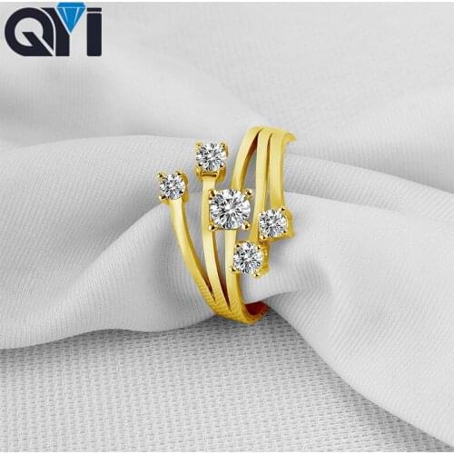 QYI Engagement Jewelry 14K Solid Yellow Gold Rings Women Fashion Jewelry Round Sona Simulated Diamond Wedding Band Ring