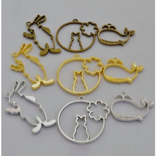 Animal UV Resin Epoxy alloy frame bottom Charm Photo Frame Bronze Tone Ancient Necklace Bracelets Pendant DIY Jewelry Supplies