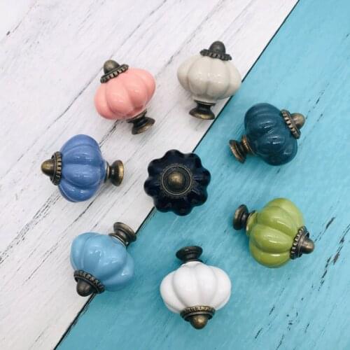 1pcs Various color Ceramic Door Handles European Cute Pumpkin Furniture Handles Drawer Pulls Kitchen Cabinet Knobs and Handles