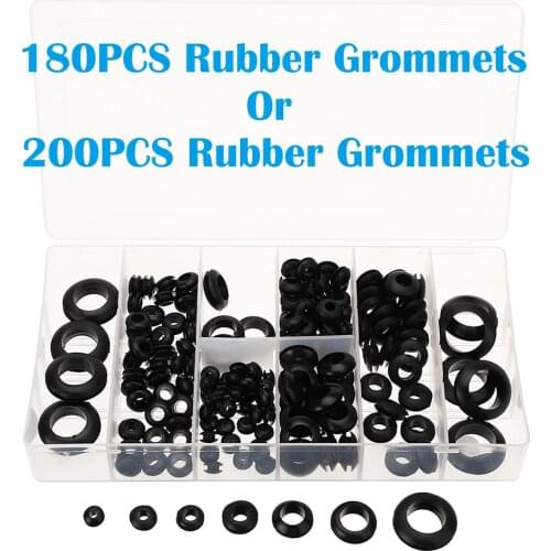 180/200pc Rubber Grommets Assortment Set Open Blanking Hole Wiring Cable Gasket