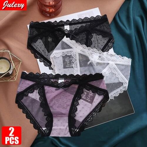 2pcs/pack Julexy Sexy Transparent Lace Yarn M L XL Briefs Girls Underwar Hollow OutPanties Soft Lingerie Panties