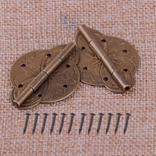 2Pcs Vintage Bronze Brass Hinge for Jewelry Box Decorative Cabinet Cupboard Case Furniture Door Angles rotation 270 Degree Max