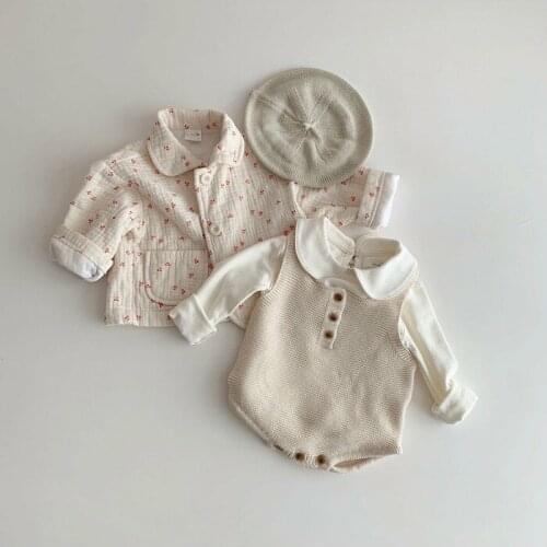 2021 Newborn Baby Knitting Romper+Hat Set High Quality Handmade Knit Girls Boys Bebes Toddler Kids Romper Solid Infant Clothes