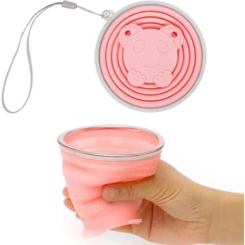 270ml Dustproof Cover Lid Outdoor Coffee Cups Retractable Travel Copa / Stainless Steel Silicone Folding Cup With Lanyard