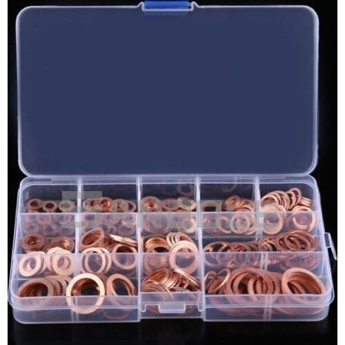280pcs/box Copper Sealing Ring Gasket Group Combine Boxed Solid Flat Seal Ring Shim Sump Plug Oil For Hardware Accessories Boat