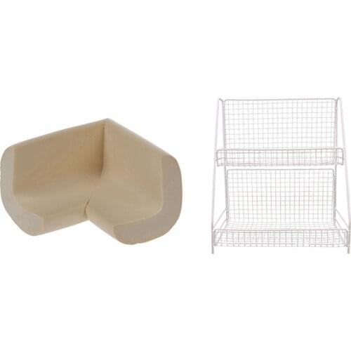 4pcs Child Baby Safety Desk Table Edge Protector Cushion white with Double Layers Rack Metal Storage Shelf-White