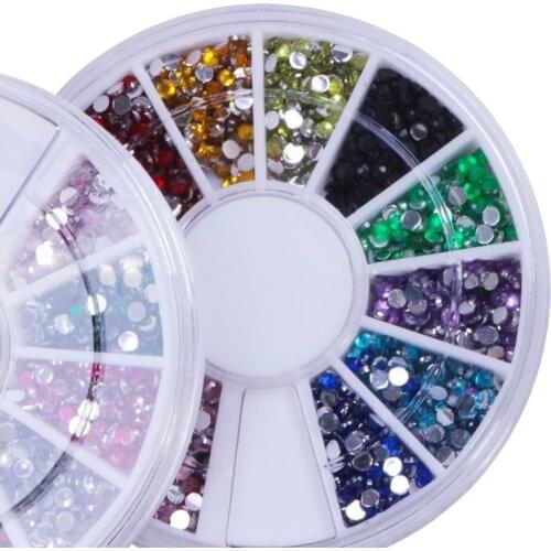 50Packs/Lot 12 colors/wheel Rhinestone Acrylic UV Gel Nail art - 2MM Round Rhinestone Nail Art Glitter Decoration UV Gel Nail