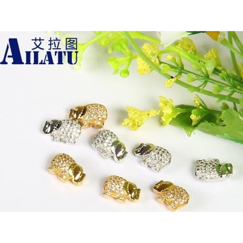 Ailatu 10 Pieces Micro Pave Cubic Zirconia Elephant Brass Beads for DIY Jewelry 13mmx8.5mm