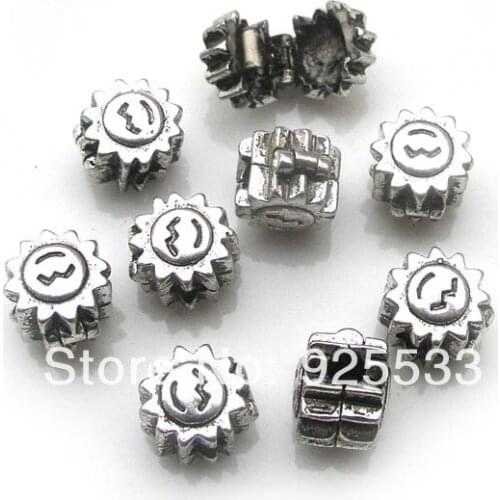 Free shipping 50pcs/lot antique silver plated smile face copper stopper beads fit European DIY bracelet jewelry