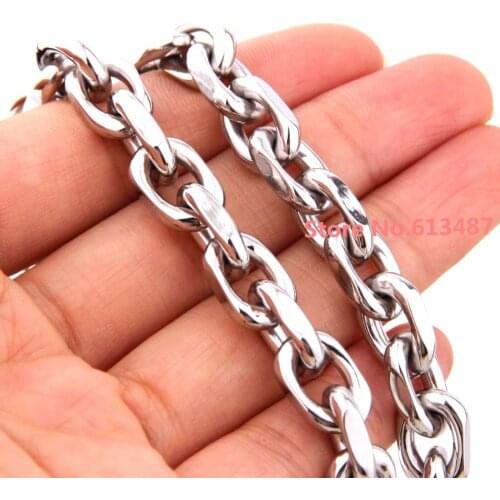 Fashion 7-40inch 8mm Wide 316L Stainless Women Mens Silver Color Rolo Link Chain Necklace Oval Chain Jewelry