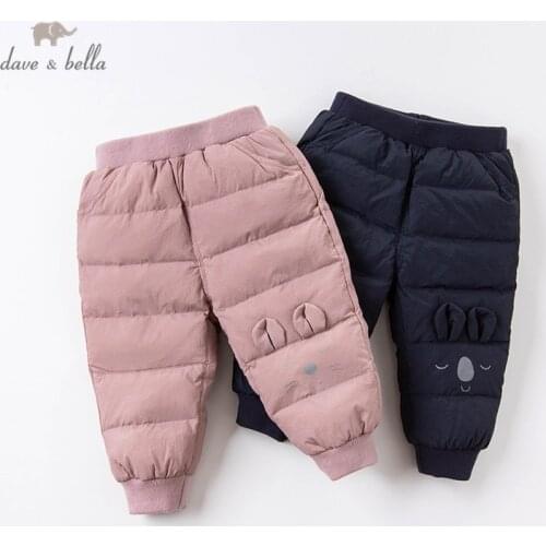 DBZ16330 dave bella winter unisex down pants baby fashion cartoon pockets padded trousers children high quality down trousers