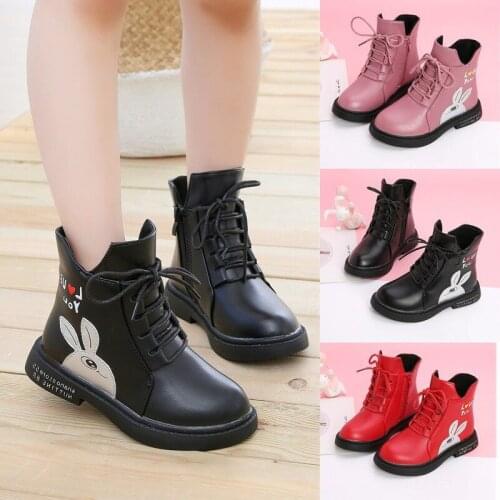 Childrens Girls Boots Autumn and Winter New Korean Big Children Plus Velvet Martin Boots EUR 27-37