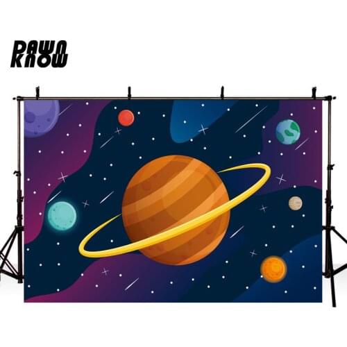 DAWNKNOW Cartoon Outer Space Planet Photography Background Backdrop Children Birthday Party Decoration Tapestry Photo Studio