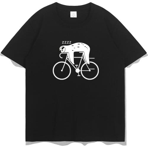 Bicycle Sleeping Folivora T-Shirt Funny Print Tshirt Tees Oversized Summer Cotton Casual Loose Tops