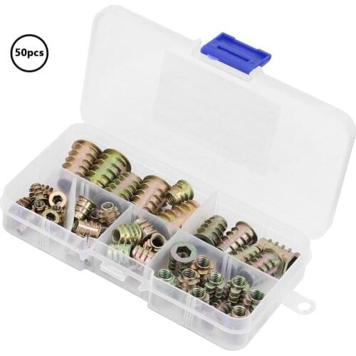 50pcs M4 M5 M6 M8 M10 Zinc Alloy Thread For Wood Insert Nut Flanged Hex Drive Head Furniture Hex Socket Screw Inserts Nuts Kit