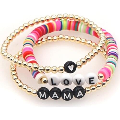Go2Boho 3pcs Colorful Heishi Bracelet Polymer Clay Gold Color Beads Jewelry For Women Heart LOVE MAMA Letter Bracelets Wholesale