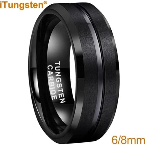 8mm Men Women Black Tungsten Carbide Wedding Band Ring Matte Finish Grooved Center Comfort Fit
