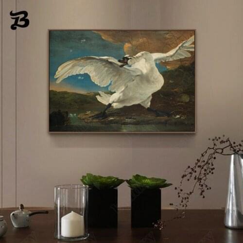 Canvas Painting Wall Art Famous Painting The Threatened Swan By Jan Asselijn Canvas Posters Prints Wall Pictures for Room Decor