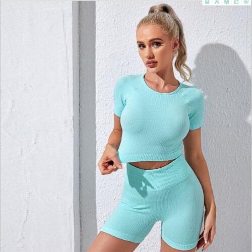 Yoga Sets Women Fitness Solid Crop Top Push Up Shorts Running Workout Slim Fit Athletics Quick Dry Gym Cycling Outdoor Outfit